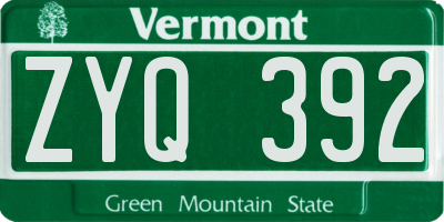 VT license plate ZYQ392
