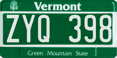 VT license plate ZYQ398