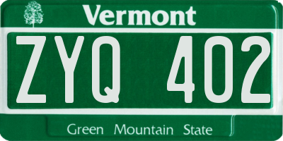 VT license plate ZYQ402