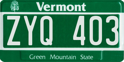VT license plate ZYQ403