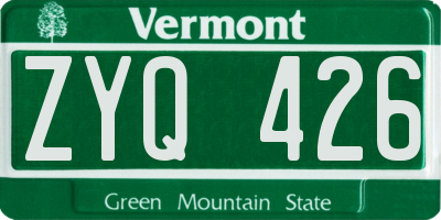 VT license plate ZYQ426