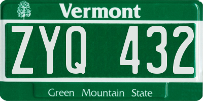 VT license plate ZYQ432