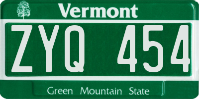 VT license plate ZYQ454