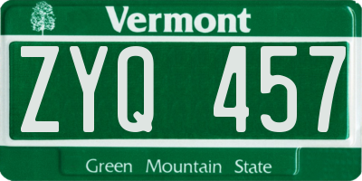 VT license plate ZYQ457