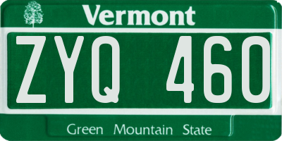 VT license plate ZYQ460