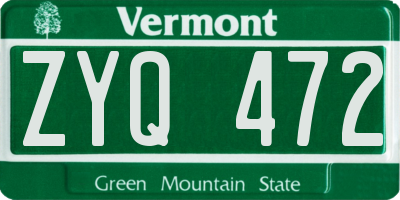 VT license plate ZYQ472