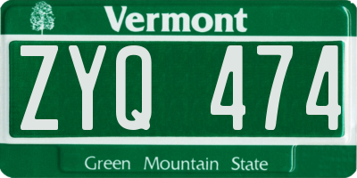 VT license plate ZYQ474