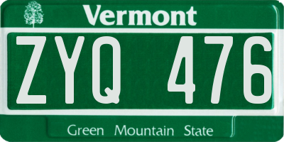 VT license plate ZYQ476