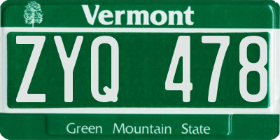 VT license plate ZYQ478