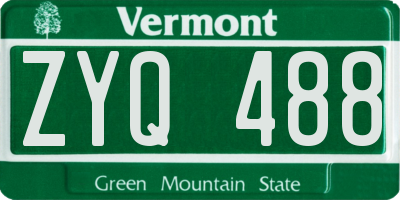 VT license plate ZYQ488