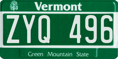 VT license plate ZYQ496