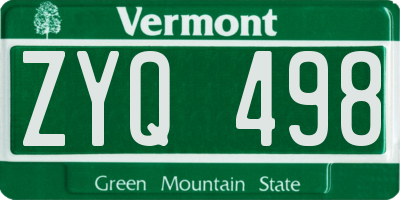 VT license plate ZYQ498