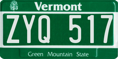 VT license plate ZYQ517