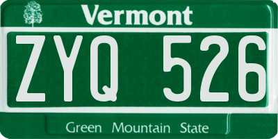 VT license plate ZYQ526