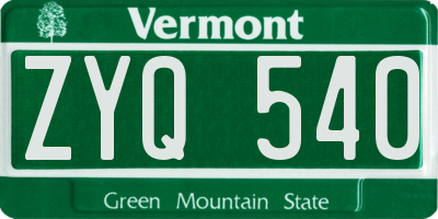 VT license plate ZYQ540