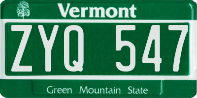 VT license plate ZYQ547