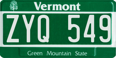 VT license plate ZYQ549