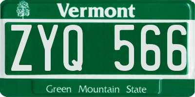 VT license plate ZYQ566