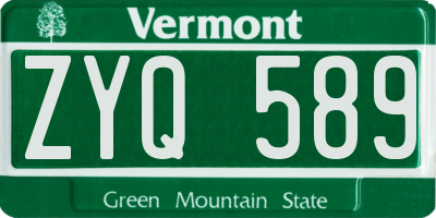 VT license plate ZYQ589