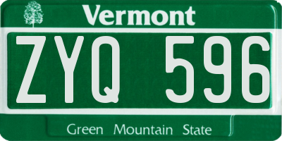 VT license plate ZYQ596