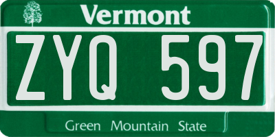VT license plate ZYQ597