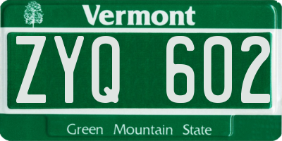 VT license plate ZYQ602