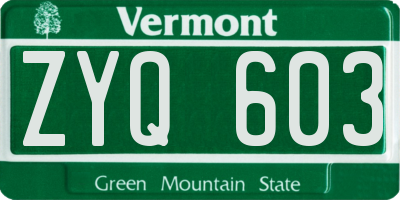 VT license plate ZYQ603