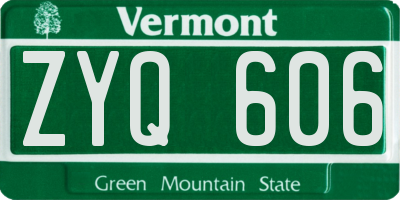 VT license plate ZYQ606
