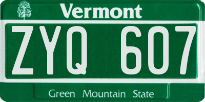 VT license plate ZYQ607