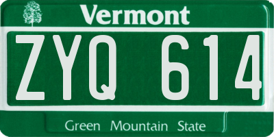 VT license plate ZYQ614