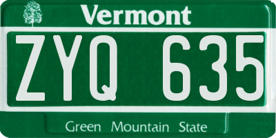 VT license plate ZYQ635