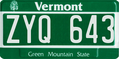 VT license plate ZYQ643