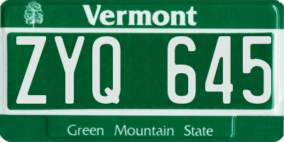 VT license plate ZYQ645