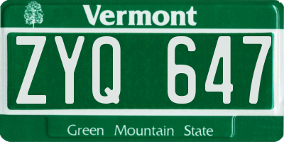 VT license plate ZYQ647