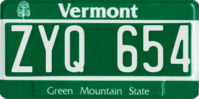 VT license plate ZYQ654