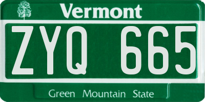 VT license plate ZYQ665