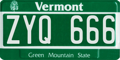 VT license plate ZYQ666