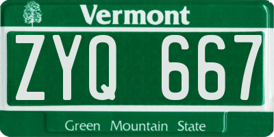 VT license plate ZYQ667
