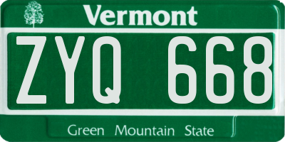 VT license plate ZYQ668