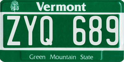 VT license plate ZYQ689