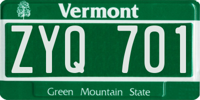 VT license plate ZYQ701