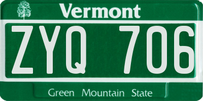 VT license plate ZYQ706