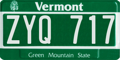 VT license plate ZYQ717