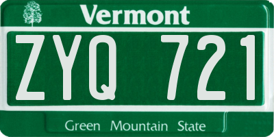 VT license plate ZYQ721