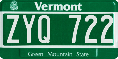 VT license plate ZYQ722
