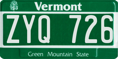 VT license plate ZYQ726