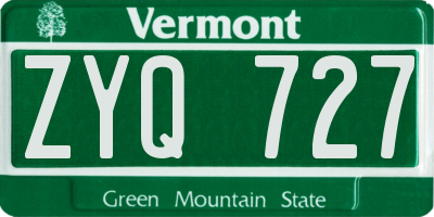VT license plate ZYQ727