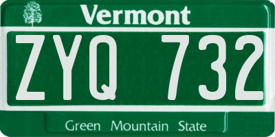 VT license plate ZYQ732