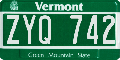 VT license plate ZYQ742