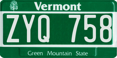 VT license plate ZYQ758